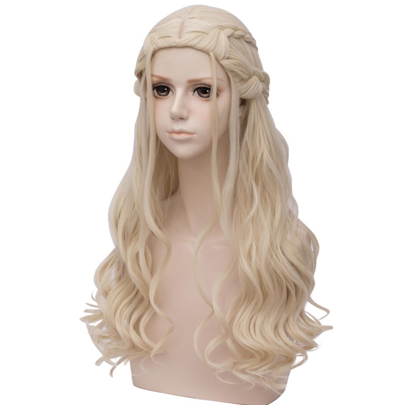Probeauty Long Blonde Braid Wig Women Halloween Costume Cosplay Wig Cap ( Curly Braid B) - Image 5